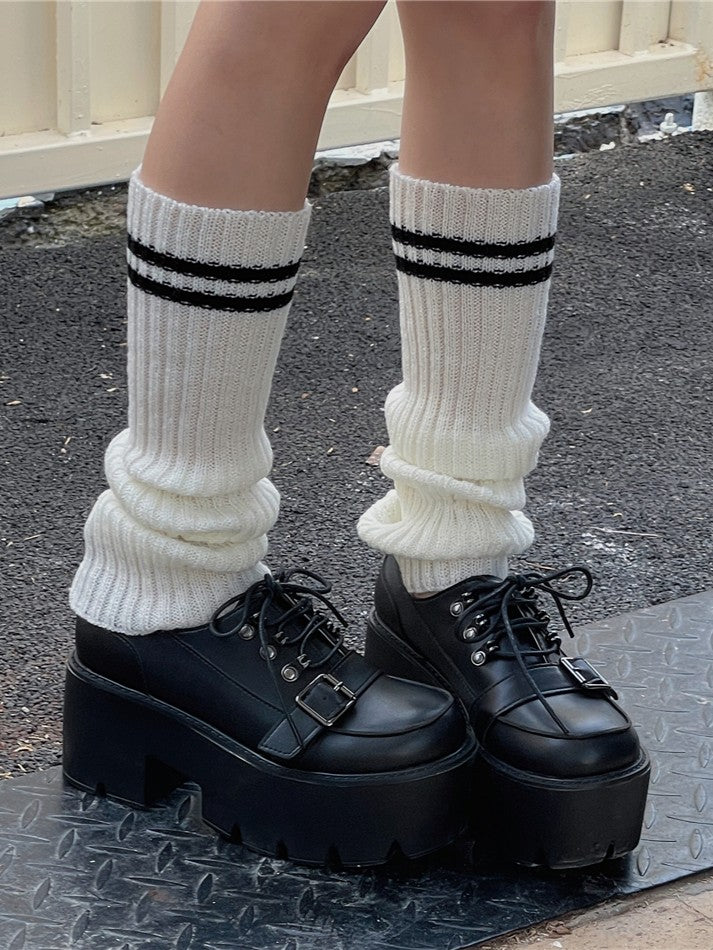 Knitted Black/White Warmers Striped Leg Pattern