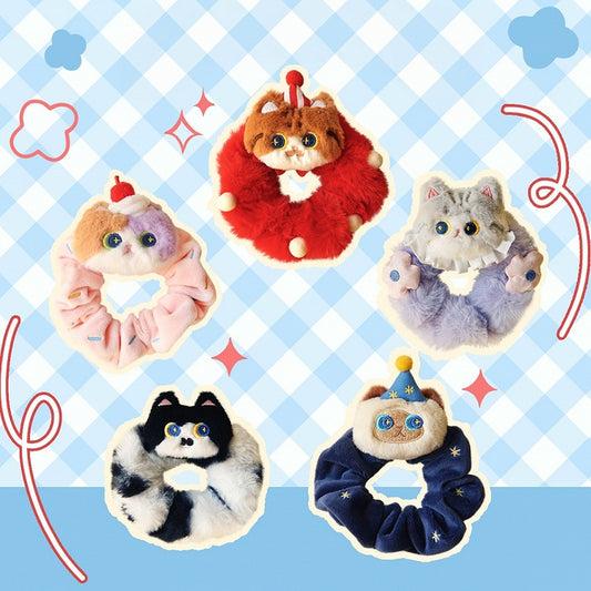 5 Colors Options Cute Kitty Design Scrunchies
