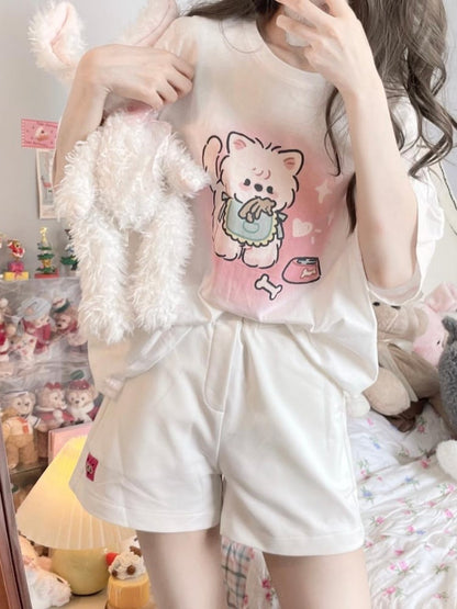 ホワイトパピープリントグラフィックTシャツ