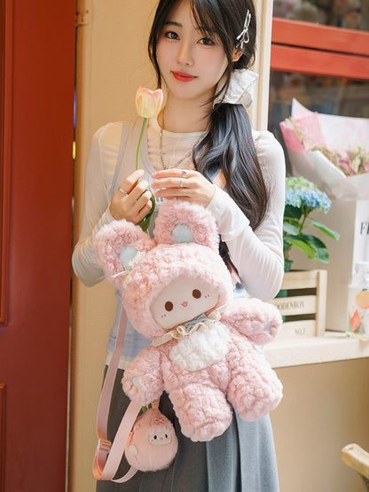 Plush Bowknot Pink Straps Detachable Backpack Decorated 43cm Rabbit Shoulder