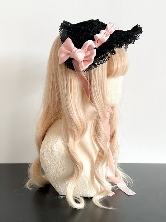Satin and Lace with Bonnet Gothic Bows Lolita Trim Black