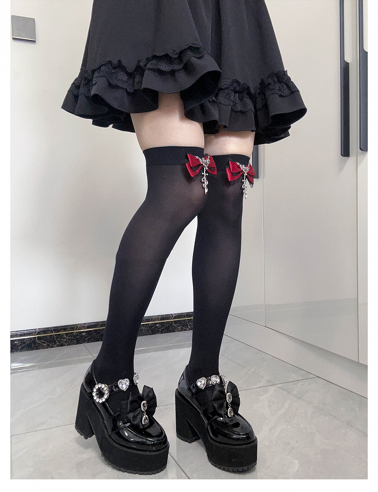 Stockings Accents Red Kei Bowknot Knee Jirai Metal Snake Over Gothic Version Regular/Long