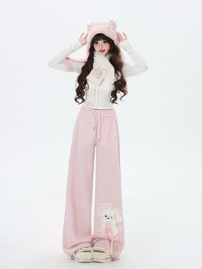 Rosa Hose mit geradem Bein und süßem Welpen-Print