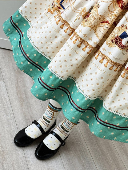 White Musical Print Overall Dress with Detachable Straps - Crucis Universal Tailor Company