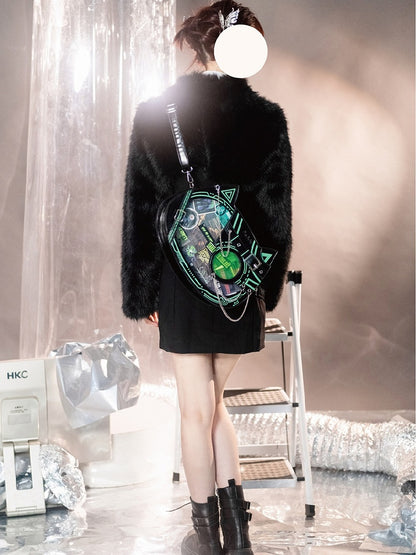 Glow-in-the-dark Luminous Cyberpunk Cat Ita Bag Black Green - Daylight
