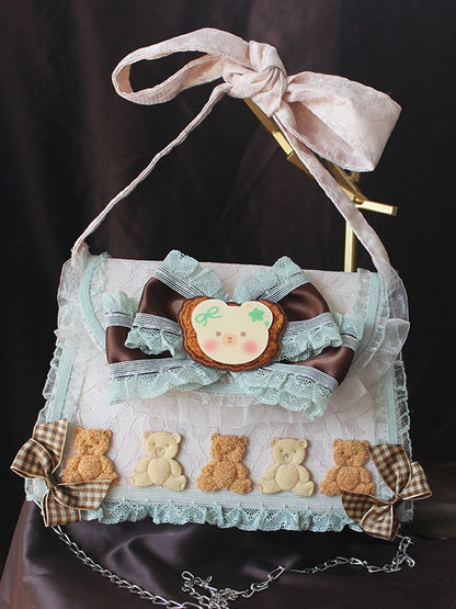 Bear Design Bowknot Details Lace Trim  Bag