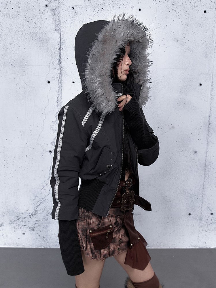 with Punk Grey Jacket Wasteland Dark Accents Design Studded Hoodie Pocket