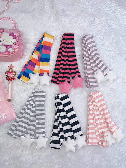 Y2K Plush Star Striped Scarf