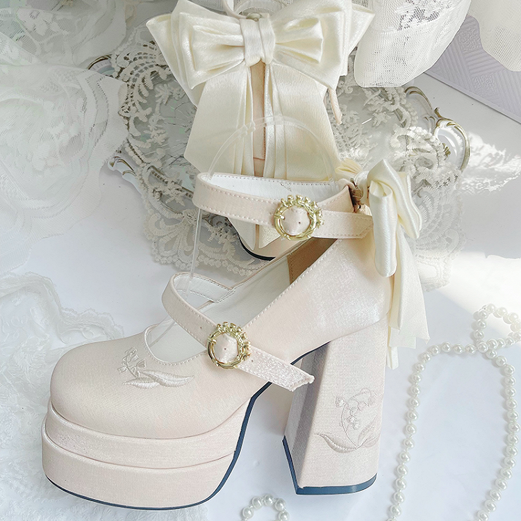 die Bowknot abnehmbare Plattform Lily Mary Stickerei Heel Valley Champagne Janes von High Block