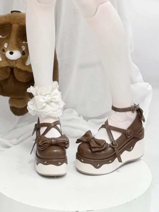 Dark PU Toe Brown Crisscross Design - Platforms Round
