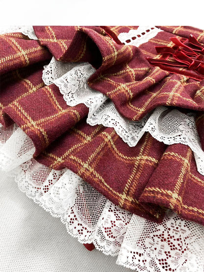 Tiered Plaid Skirt with Lace Trim and Patchwork - ReddaChic