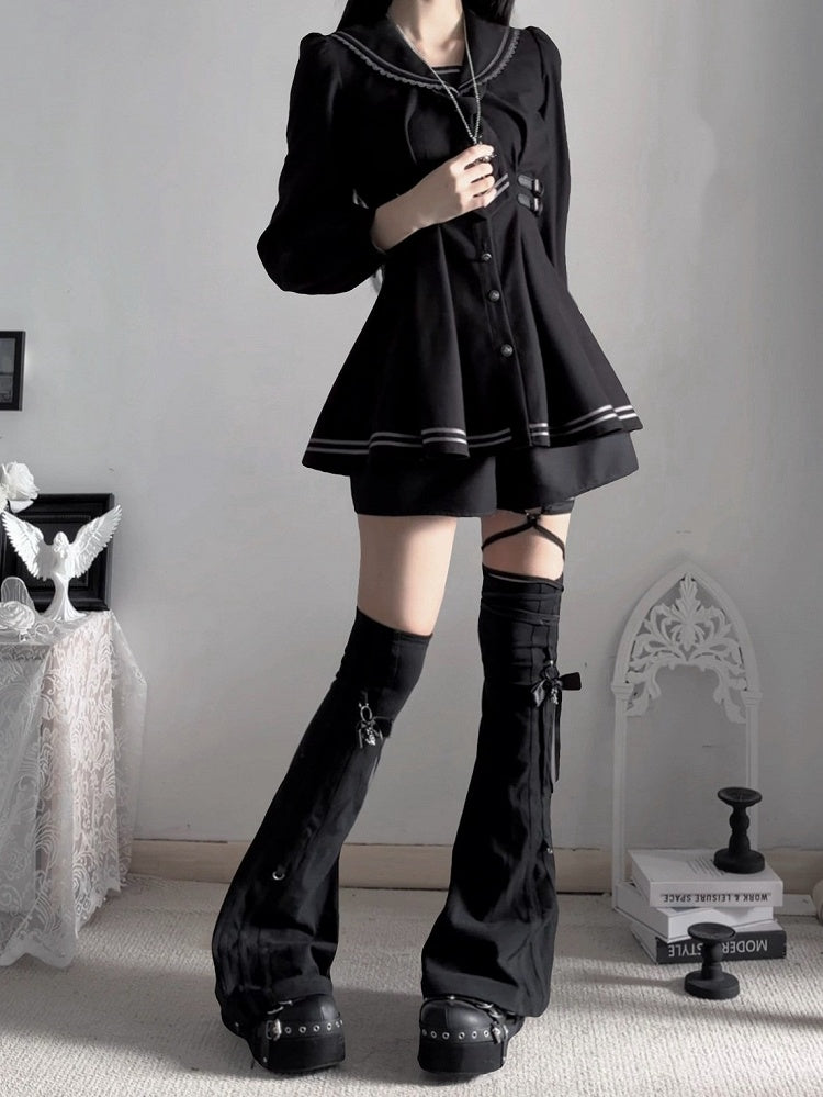 Sailor Collar Dress Set with Shorts and Tie - Ekomi