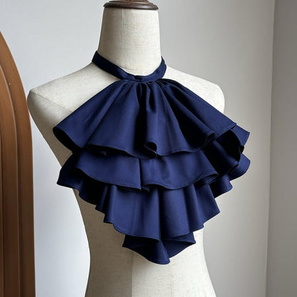 Tie Jabot Ruffle Black/Blue Layered