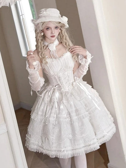 Skirt Scallop Embroidered Trim Ruffles Elegant White Lolita Classic Tiered