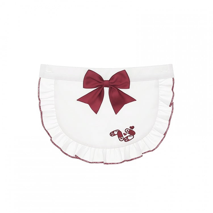 Embroidered and Yami Red Kawaii Accent Pill Apron Design Bow White with