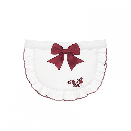 Embroidered and Yami Red Kawaii Accent Pill Apron Design Bow White with
