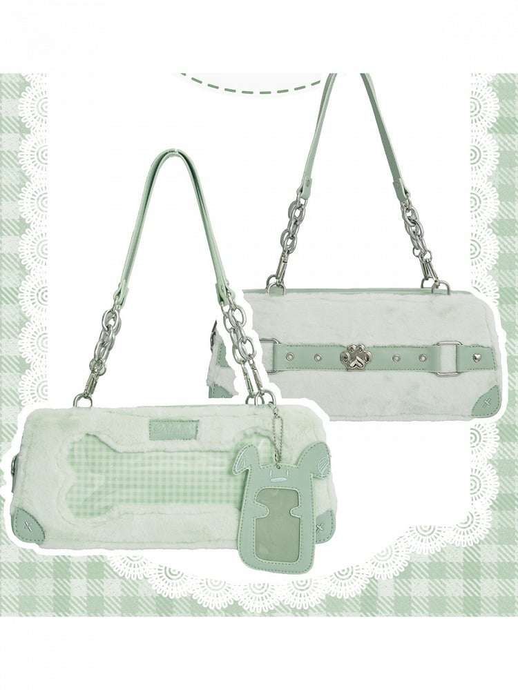 Green Plush Transparent Ita Bag with Puppy Charm - Daylight