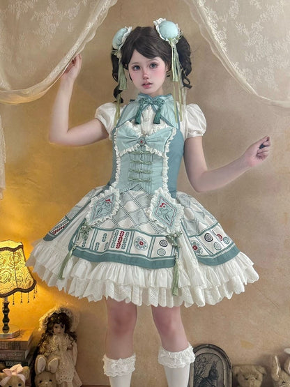 White Short-Sleeve Lolita Blouse with Elastic Lace Trim - Maiden Portal
