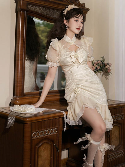 ロリータ マーメイド ローズ ヘムライン フリル ジャカード アイボリー デコレーション ディテール ビーズ JSK
