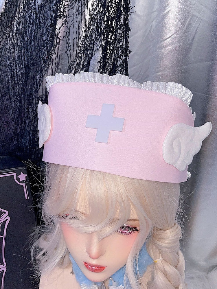 Blue/Pink Cross Wing Lace Trim Yami Kawaii Hat
