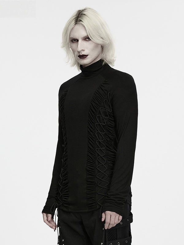 Dark Lace-up Turtle Neck Black Men's Base Layer - Punk Rave