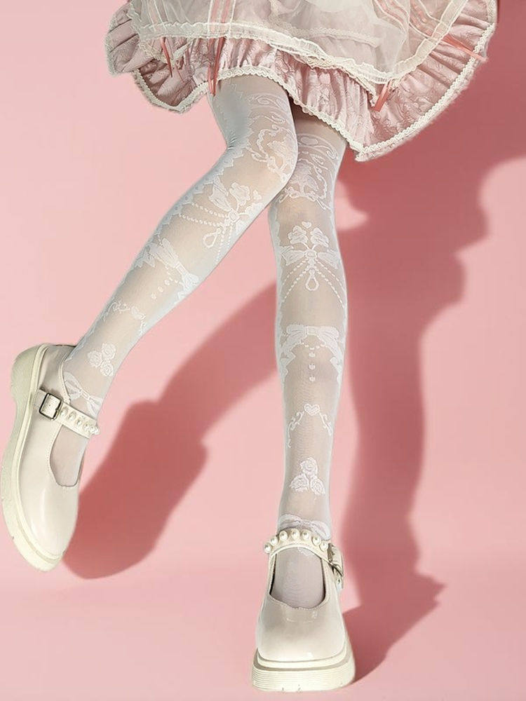 Style White Lace-Printed (2 Black) Stockings Colors: Ornate Lolita