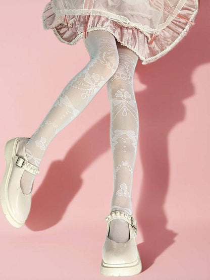 Style White Lace-Printed (2 Black) Stockings Colors: Ornate Lolita