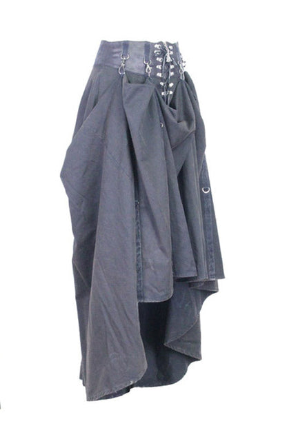 Black Torn Multi-Wear Leather Waistband Punk Rock Flowing Long Half Skirt