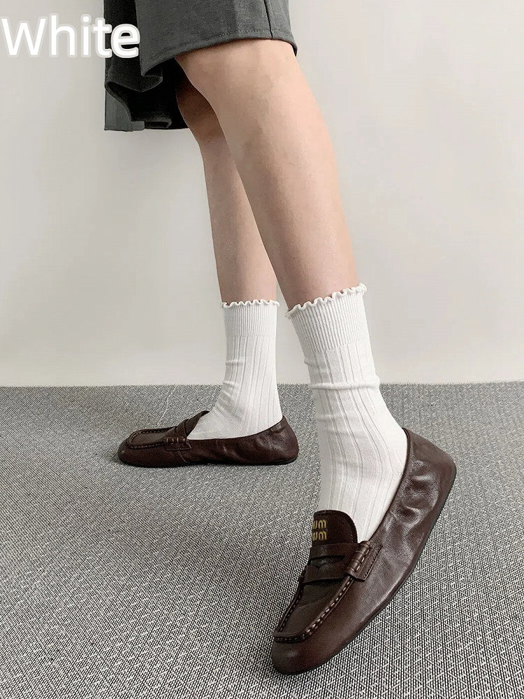 Crew Socks Ribbed Ruffle (5 Cuff Colors)