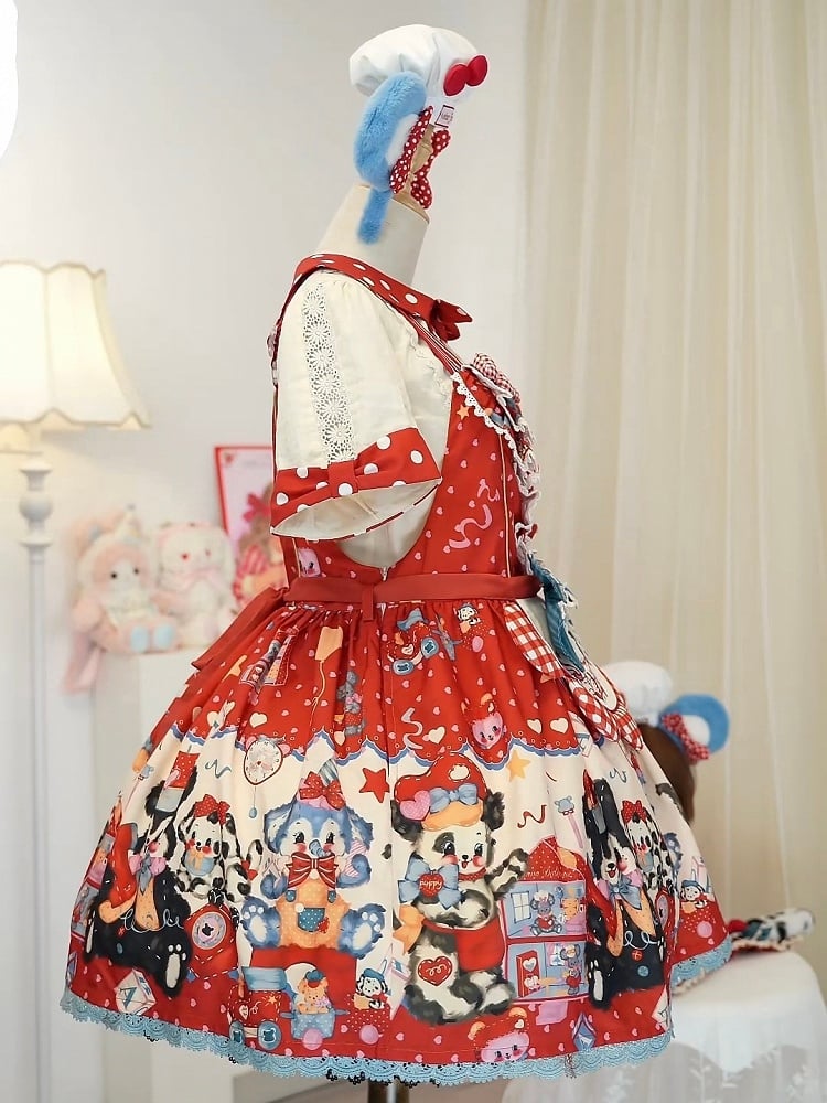 Puppy's Toy House Red Sweet Lolita Overall Dress / Full Set