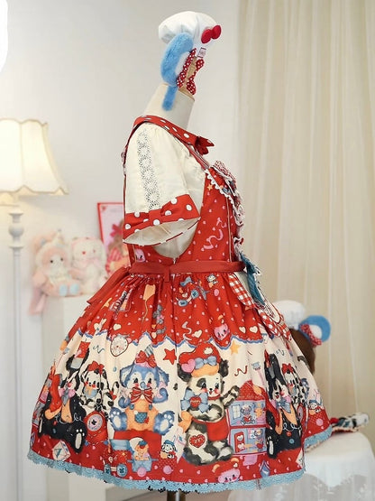 Puppy's Toy House Red Sweet Lolita Overall Dress / Full Set