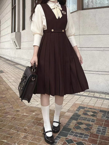 Leg-of-Mutton Yellow Creamy Sleeves Chiffon Shirt