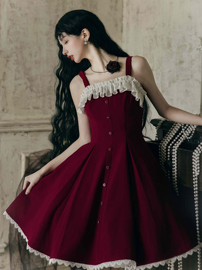 Kleid Fit Lolita Slim Fashion Taille Rot Elegant