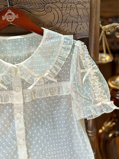 Apricot Peter Pan Collar Polka Dot Sheer Tulle Blouse - Dream Magic Box