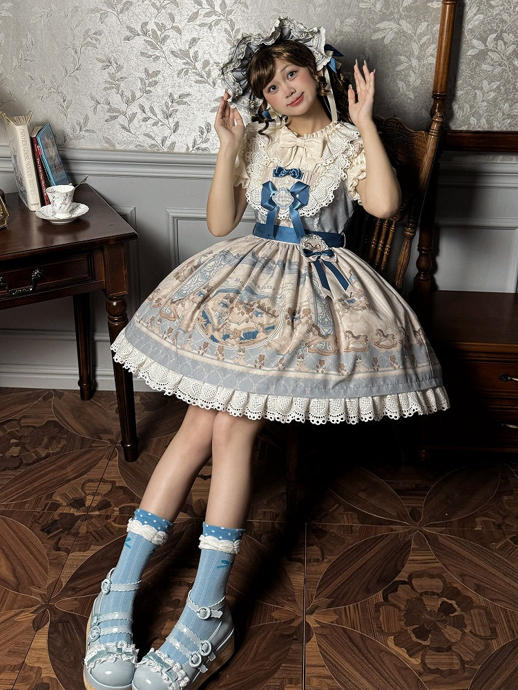 Lolita Jumper Blue and Kitty Teddy Print Sweet Skirt