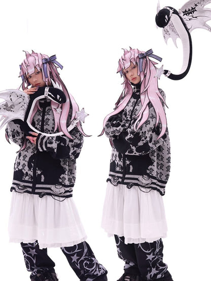 Black/Pink Bow Double Ponytail Cartoon Hat