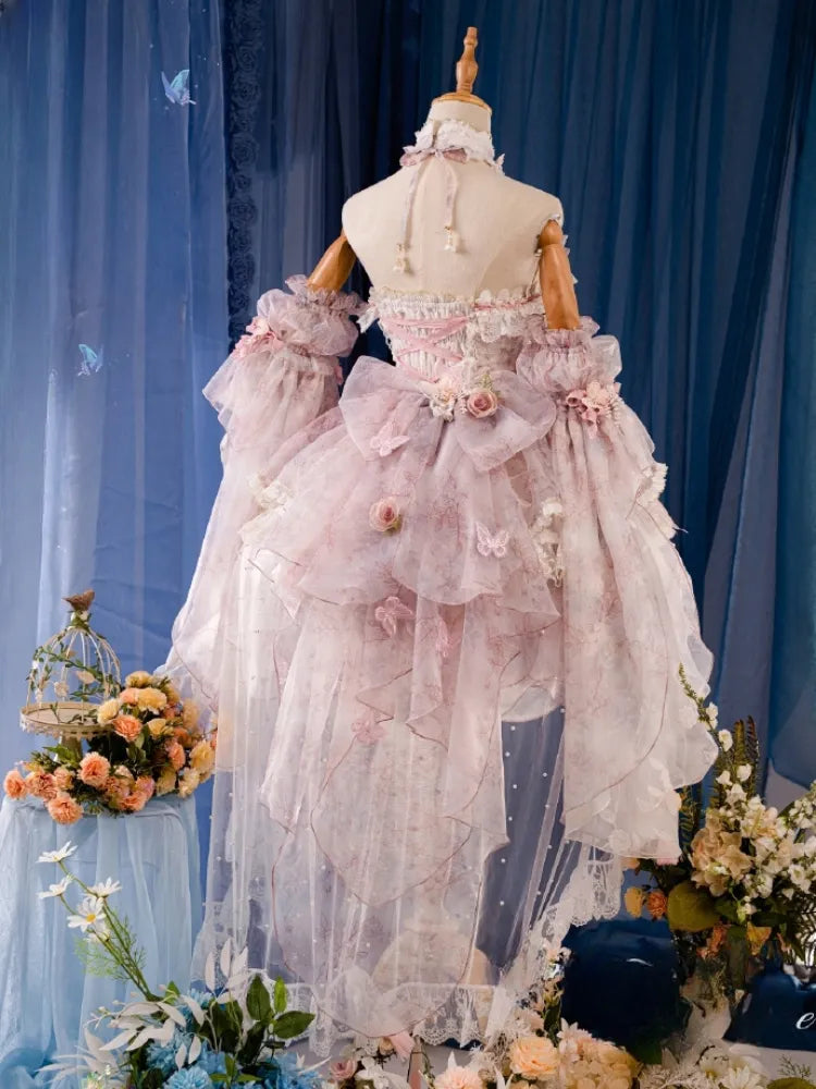 Rosa Prinzessin Fee Blumenmuster Set voller Schmetterling und JSK Kleid Lolita Blume