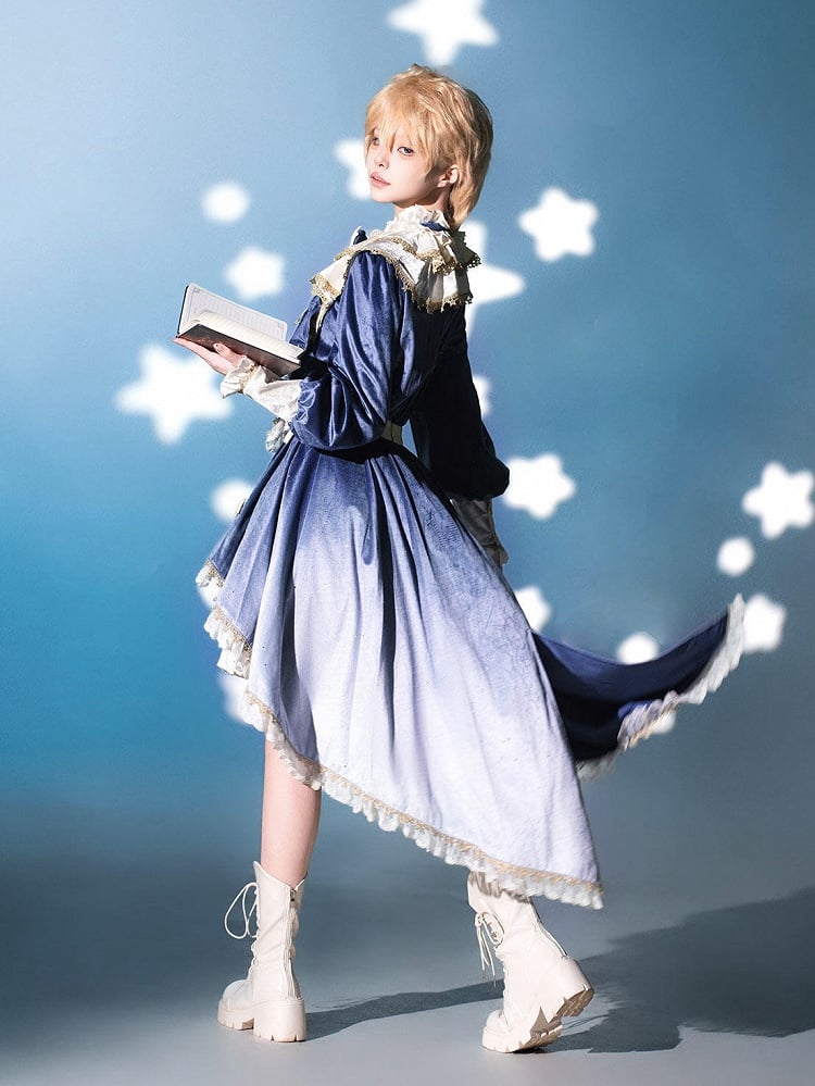 Ouji Accents Velvet Star Shimmering + Top Bloomer Shorts with Lolita Blue Split-Tail