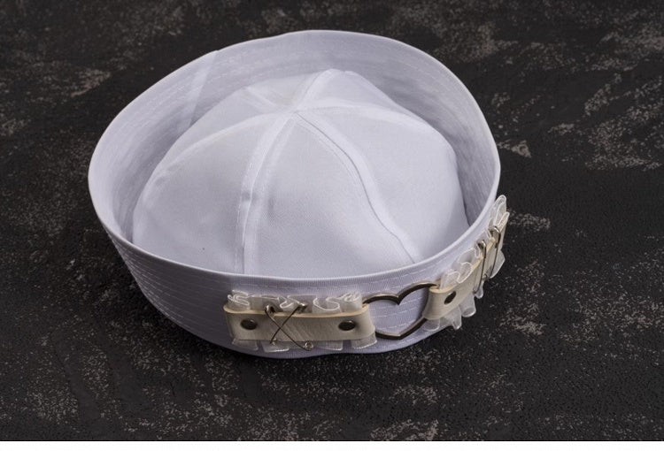 White Heart-shaped Ring Studs Pins Lace Sailor Hat