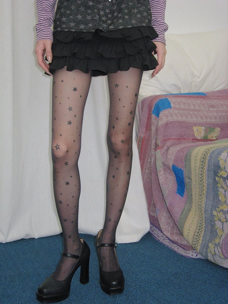 Style) Star-Patterned (Delicate Pantyhose Semi-Sheer Edgy