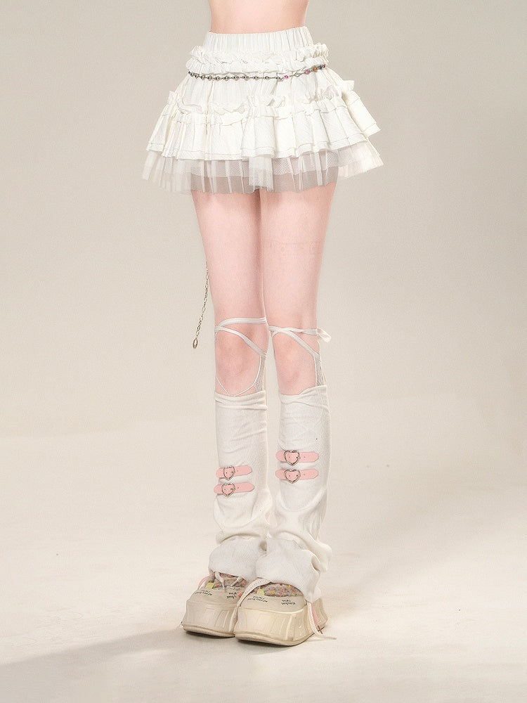 ティアードスカート ホワイト メッシュ 伸縮性ウエスト スイート