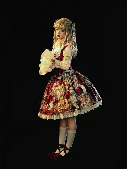 Top+Skirt Classic Lolita Lace-Trimmed Red Wine Set Baroque Elegant