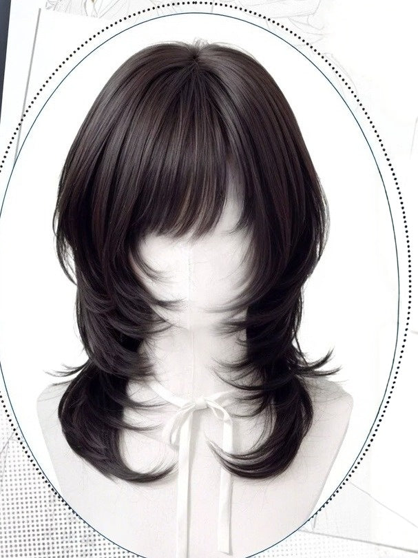 Black Tea 45cm Hime Cut Bob with Side-Swept Fringe - Meow Island Wig