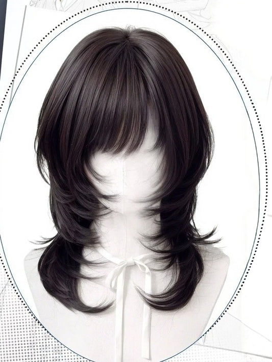 Black Tea 45cm Hime Cut Bob with Side-Swept Fringe - Meow Island Wig
