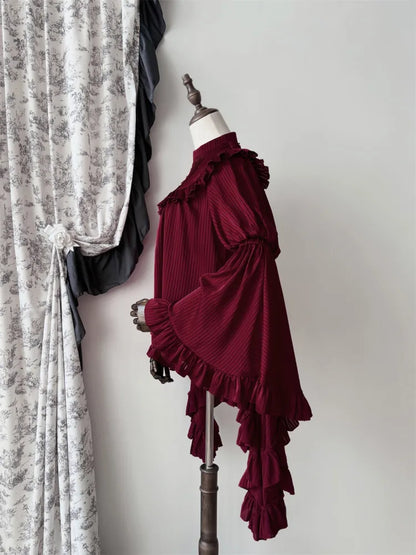 Striped Fabric Flounce Gothic Blouse Red Bell Sleeves