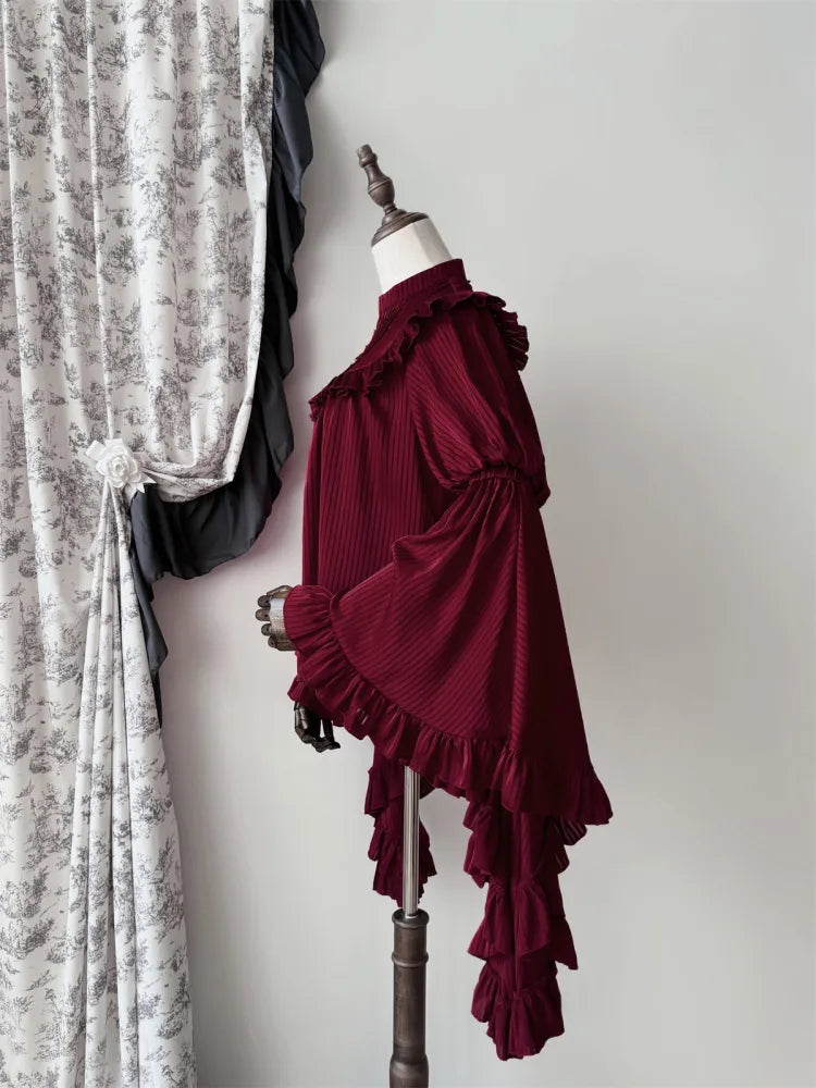 Ärmel Volant Gestreift Glocke Gothic Bluse Stoff Rot