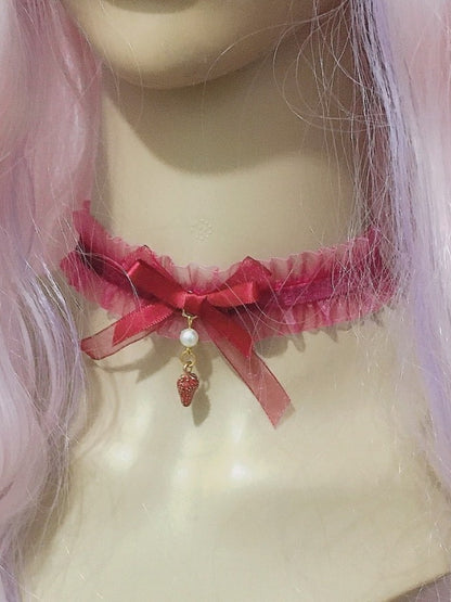 Lolita Strawberry Red Choker Sweet Pendant