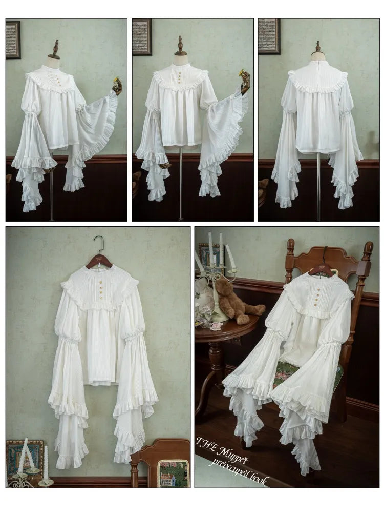Bluse Weiß Volant Gothic Ärmel Glockenbesatz
