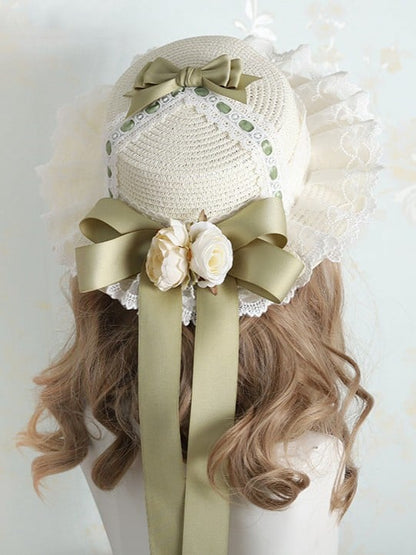 Sweet Design Hat Bowknot Lolita Straw 5 Color Options Lace Floral