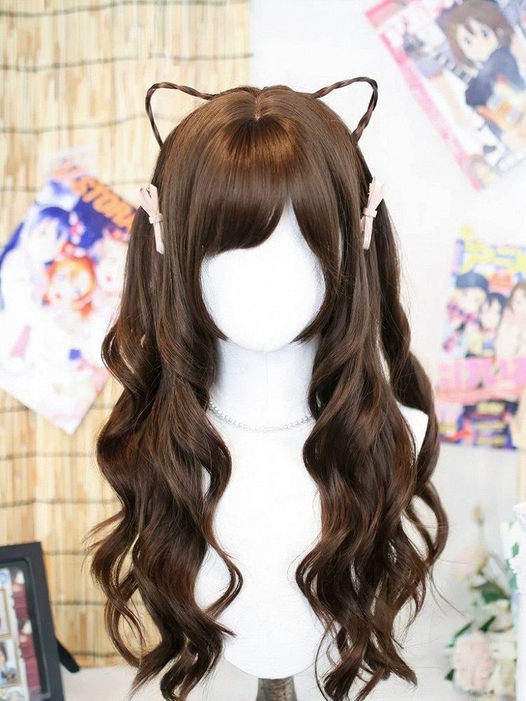 Brown 75cm Air Bangs Long Wavy Curly Wig - Dalao Home